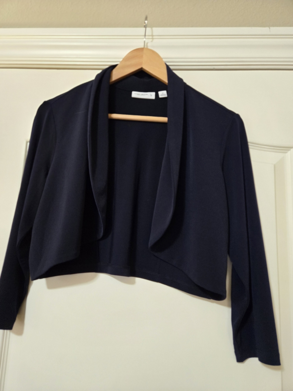 Susan Graver Navy Draped Cropped Open-Front Cardigan